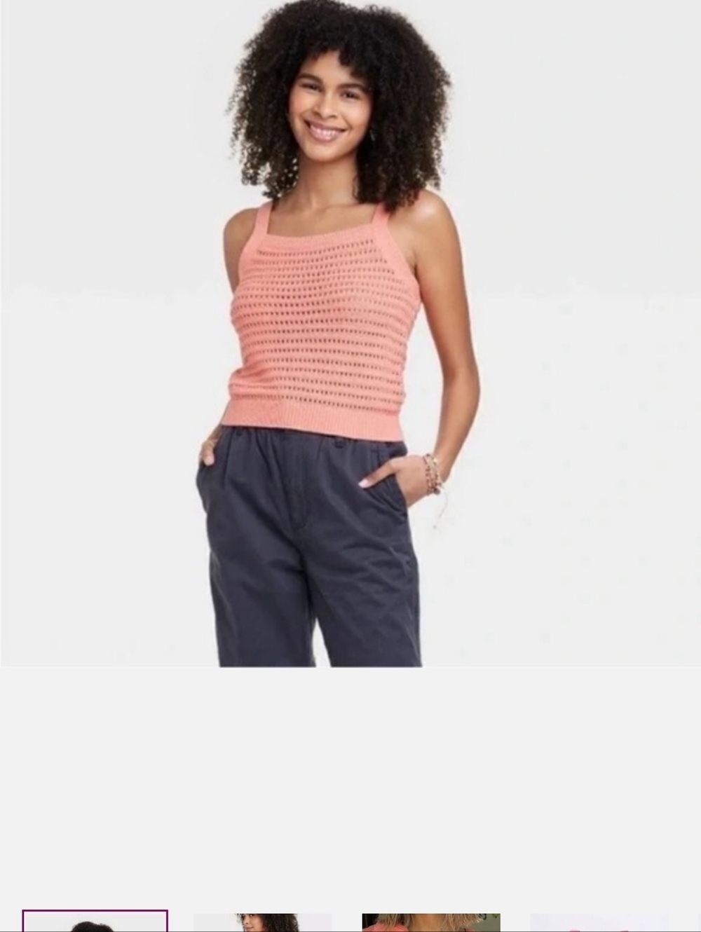 NWOT Universal Threads Bright Coral Women's Crochet Knit Crop Tank Top Size L - Picture 11 of 11